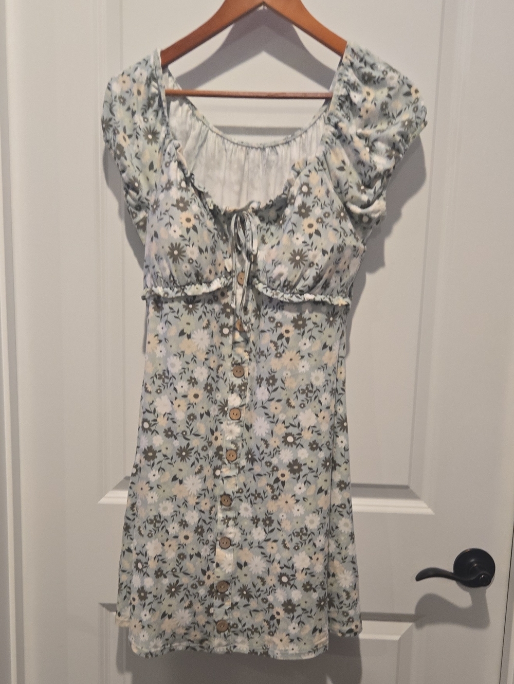 No Boundaries Floral Tiered Top in Pale Blue, Cream, and Olive